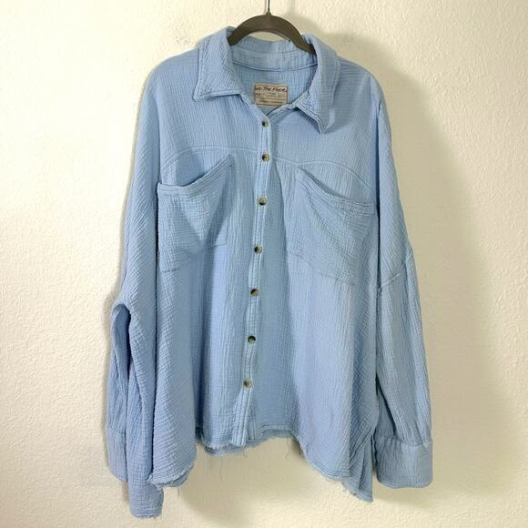 Free People We The Free Cardiff Top in Blue Bell Oversized Large Gauze Cotton - Picture 7 of 11